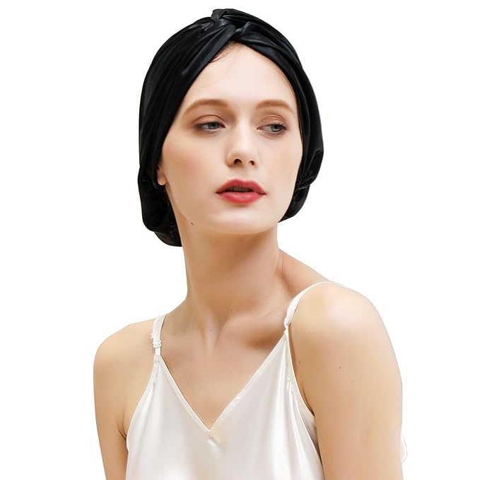 ZIMASILK 22 Momme 100% Mulberry Silk Bonnet for Sleeping & Women Hair Care, Highest Grade 6A Silk Hair wrap for Sleeping with Premium Elastic Stay On Head (1Pc, Black)