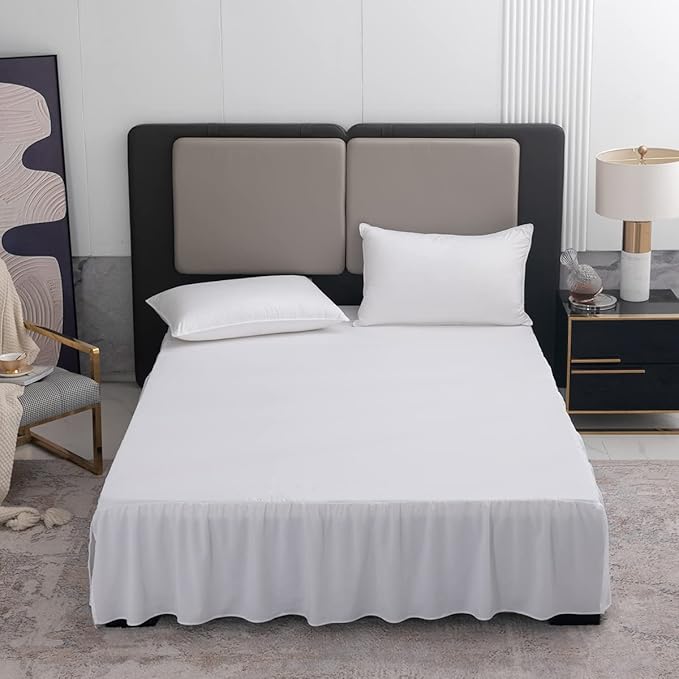 TSUTOMI Bed Skirt Queen Size Ruffled Bed Skirt with Split Corners, 14 Inch Drop Dust Ruffle Bed Skirts with Platform, Gathered Style, 100% Microfiber, White