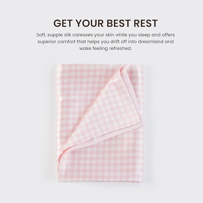 THXSILK Pink Plaid Style 6A+ Grade Mulberry Silk Pillowcase for Hair and Skin, 22 Momme Silk Pillow Case with Hidden Zipper, Organic Silk Pillowcase Standard Size 20x26 inches, 1PC, Pink Plaid