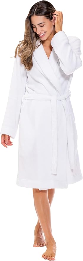 Turquaz Robes For Women, Womens Fleece Shawl Collar Soft Plush Knee Length Spa Robe
