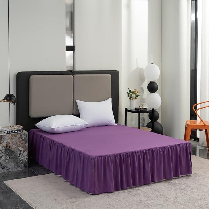 Bed Skirt Full Size Ruffled Bed Skirt with Split Corners, 18 Inch Drop Dust Ruffle Bed Skirts with Platform, Grape