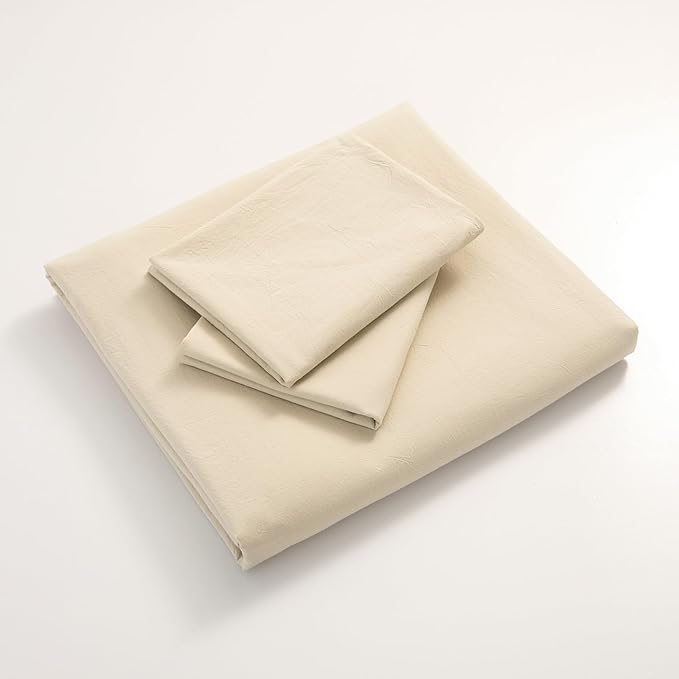 JIYUAN 100% Washed Cotton Duvet Cover Set 3 Pieces Cal King, 1 Duvet Cover 104x98 Inches (Comforter Not Included) and 2 Pillowcases,Linen Feel Bedding Set Comfy and Breathable,Heathered Beige