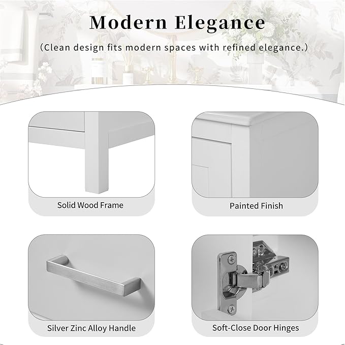 24" Bathroom Vanity with Sink Combo Set, Solid Wood Frame Bathroom Storage Cabinet with 2 Drawers and 1 Drawer, Double-layer Door Shelf, Soft Closing Cabinet Door with Organizer, White