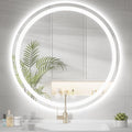 Round LED Bathroom Mirror with Lights, Backlit & Front Lighted, Wall-Mounted Vanity Mirror 3000K/4000K/6000K, Memory Functions, Anti-Fog, Dimmable Smart Mirror (Round 28" x 28")