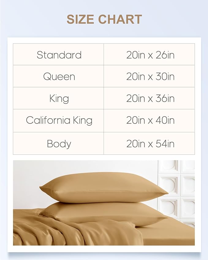 THXSILK Set of 2 Silk Pillowcase for Hair and Skin, 100% Mulberry Silk Bed Pillowcase 22 Momme, Hypoallergenic Soft Breathable Silk Pillow Case with Hidden Zipper, Body Size 20"x54", Metallic Gold