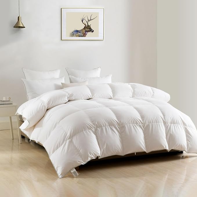 DWR Luxury Down Feather Fibers Comforter California King, Hotel Collection Duvet Insert, Ultra Soft Cotton Blend Cover, High Fill-Power 57oz Medium Warm for All Season(104x96 Inches, White)
