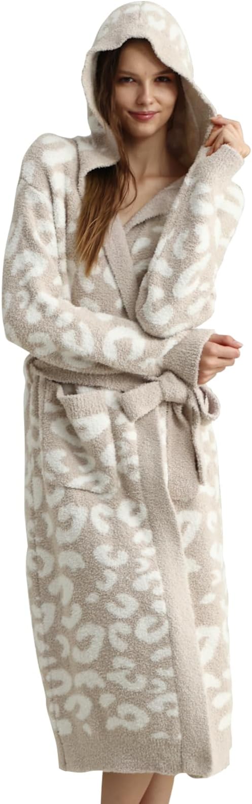 MH MYLUNE HOME Ultra Soft Robe With Pockets, Spa Bathrobe Loungewear Calf-Length, Plush Fuzzy Fluffy Wrap Robe for Women