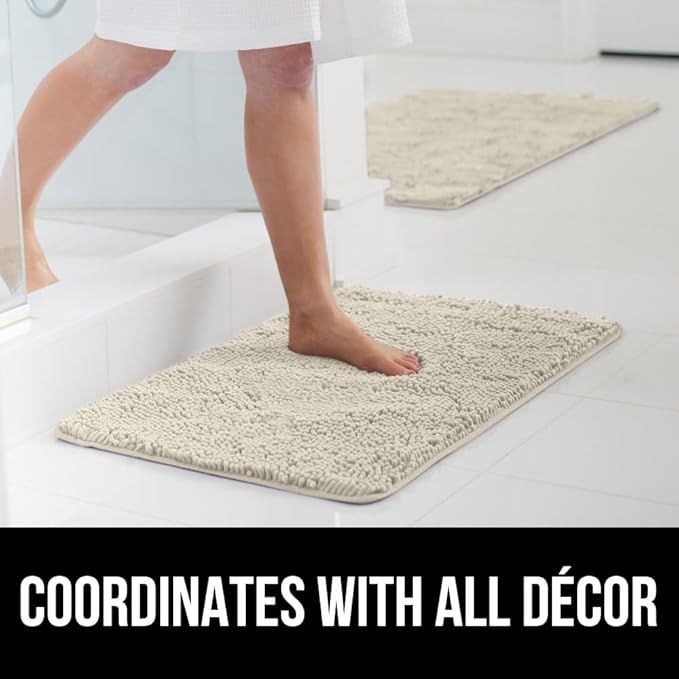 GORILLA GRIP Bath Rug Mat, Thick Absorbent Chenille, Quick Dry Microfiber Mats, Rubber Backing Washable Shower Floor Rugs, Bathmat Runner, US Designed Bathroom Home Decor 24x17, Dusty Cloud