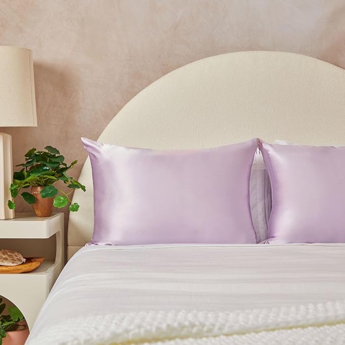 Kitsch Satin Pillowcase with Zipper for Hair & Skin, Softer Than Silk Pillow Cases Queen, Wrinkle-Free, Smooth and Cooling Satin Pillow Covers, Standard Size 19"x26" - Lavender