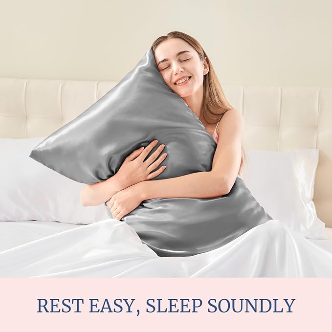 BEDELITE Satin Pillowcase for Hair and Skin, Super Soft and Cooling Similar to Silk Pillow Cases 2 Pack with Envelope Closure, Gift for Women Men(20"x26" Standard Size, Grey)