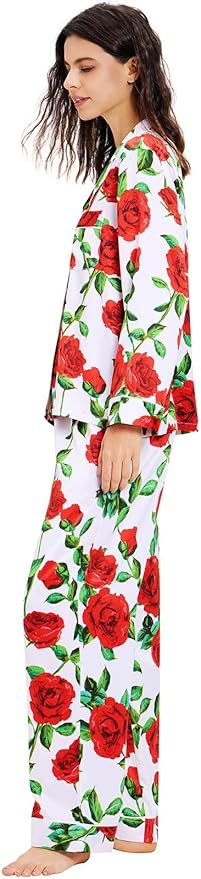 Lonxu Silk Satin Womens Pajama Sets Button Down Sleepwear Loungewear XS~3XL