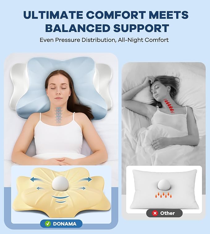 DONAMA Cervical Pillow for Neck and Shoulder,Contour Memory Foam Pillow,Ergonomic Neck Support Pillow for Side Back Stomach Sleepers with Pillowcase-King Size