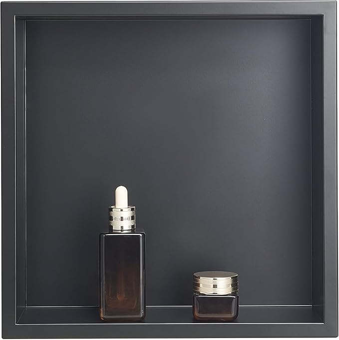 VEVOR Shower Niche, 13 x 13 x 4 inch Recessed Wall Niche, Heavy-duty Stainless Steel Modern Soap & Shampoo Storage Organizer, Sealed Waterproof, Durable & Easy to Install,Black for Bathroom
