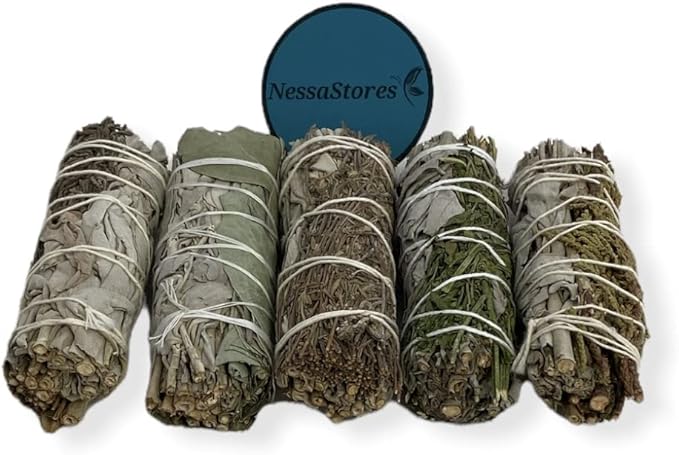 NESSASTORES - White Sage Mixture Smudge Sampler Kit 4" Bundles #JC-230 (4 Kits, 5 pcs Combination B)