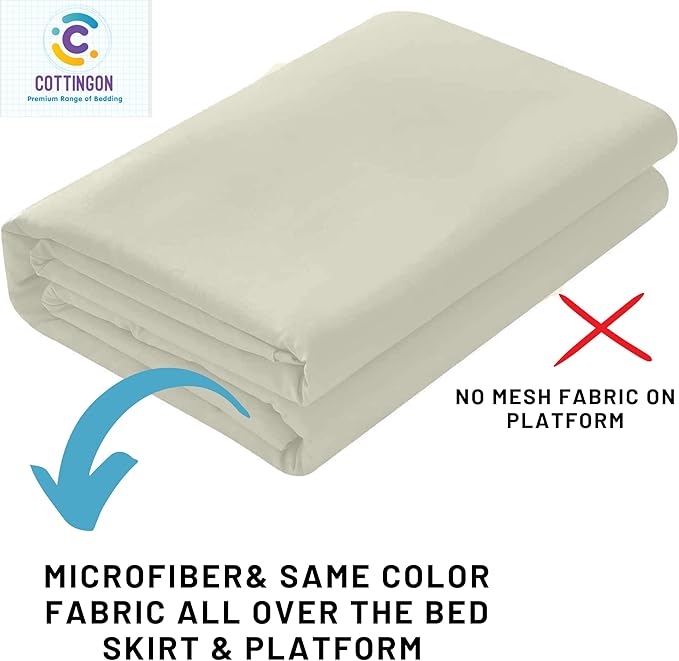 Cottingon Ruffled Bed Skirt with Split Corners-Dust Ruffle - 12" Drop 100% Microfiber Soft,Sheen & Luxurious Look - Bed Skirts (Ivory -Twin)
