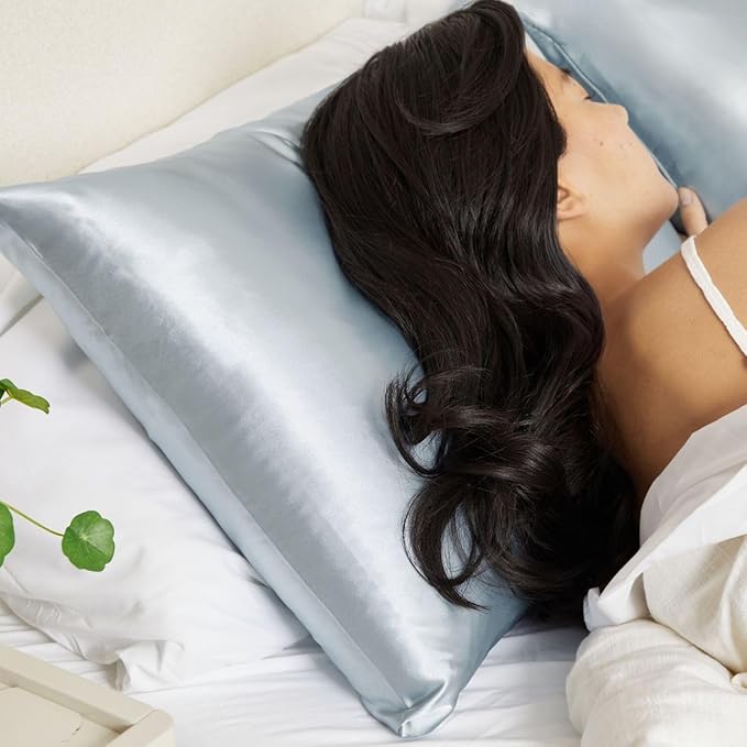 Kitsch Satin Pillowcase with Zipper for Hair & Skin, Softer Than Silk Pillow Cases Queen, Wrinkle-Free, Smooth and Cooling Satin Pillow Covers, Standard Size 19"x26", Haze Blue
