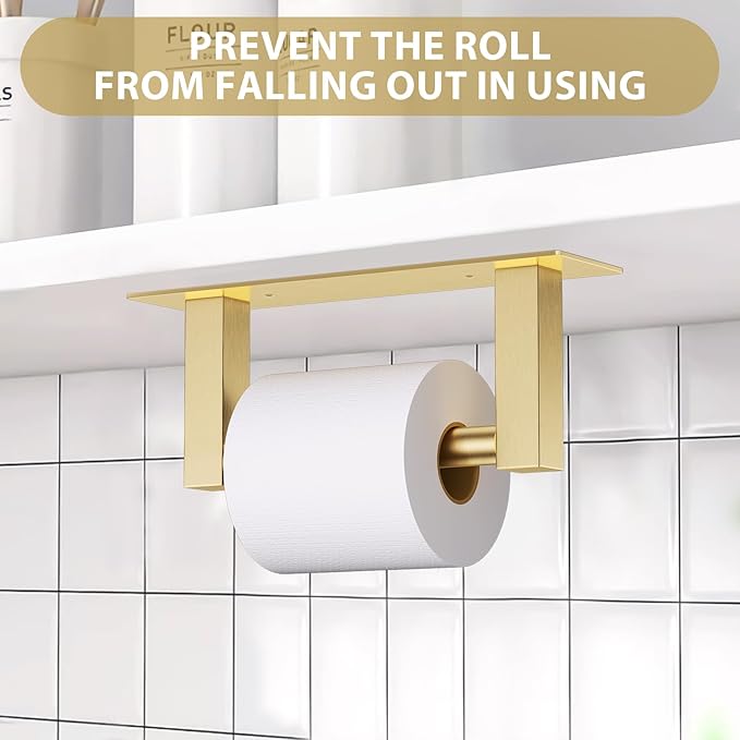 Brushed Gold Bathroom Toilet Paper Holder Wall Mount, Stainless Steel Commercial Toilet Paper Dispenser Paper Towel Holder, Large Bathroom Toilet Tissue Roll Holder
