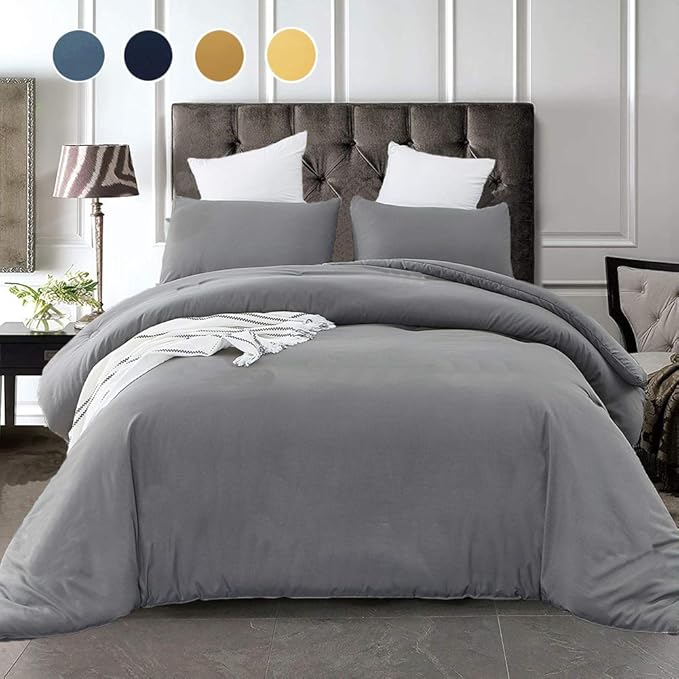 Cottonight Grey Comforter Set Twin Dark Grey Bedding Set Modern Solid Gray Blanket Quilts Modern Soft Breathable 3 Piece Comforter Set for Twin Bed Boys Kids