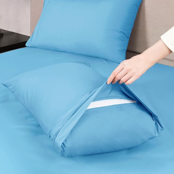 Mejoroom California King Size Sheet Set - Soft Microfiber Bed Sheets,Deep Pocket Fitted Sheet, Breathable, Wrinkle & Fade Resistant - 4 Piece（California King, Denim Blue