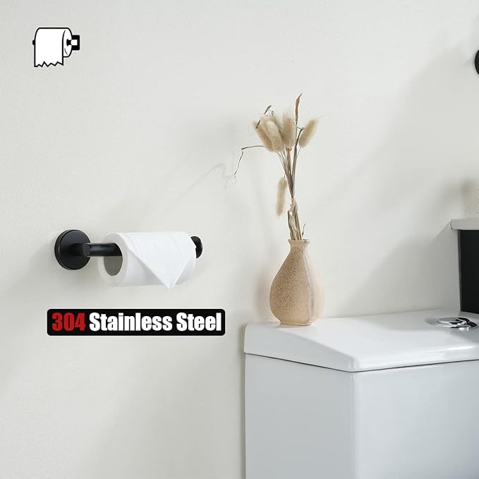 JQK Black Toilet Paper Holder, 5 Inch 304 Stainless Steel Thick 0.8mm Tissue Paper Dispenser, Matte Black Wall Mount, 2 Pack, TPH120-PB-P2