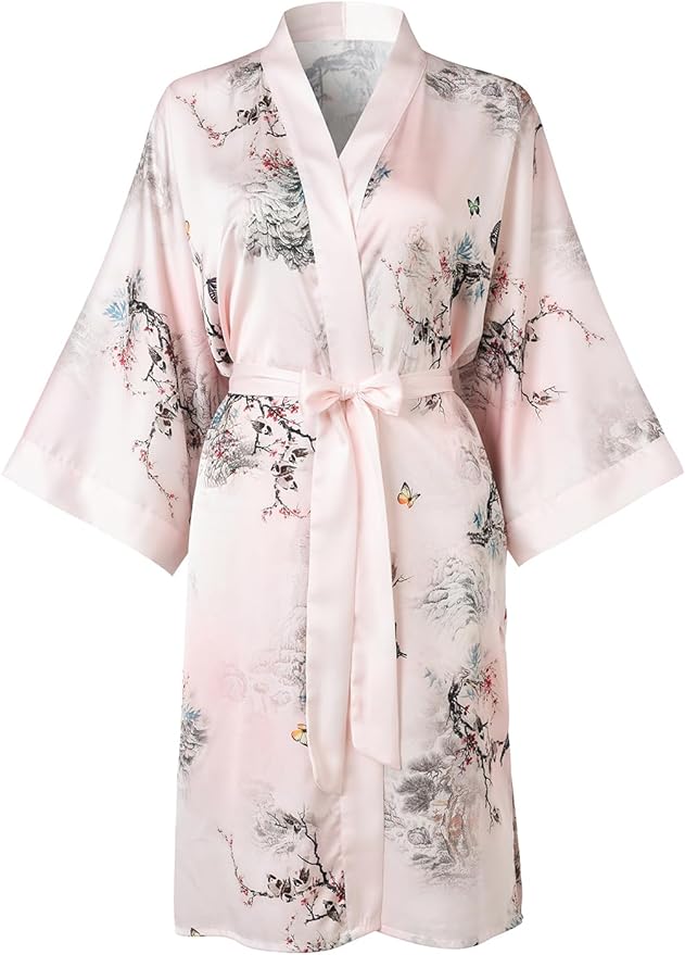 Ledamon Women's Kimono Short Robe for Women - Pocket Floral Bathrobe Nightgown