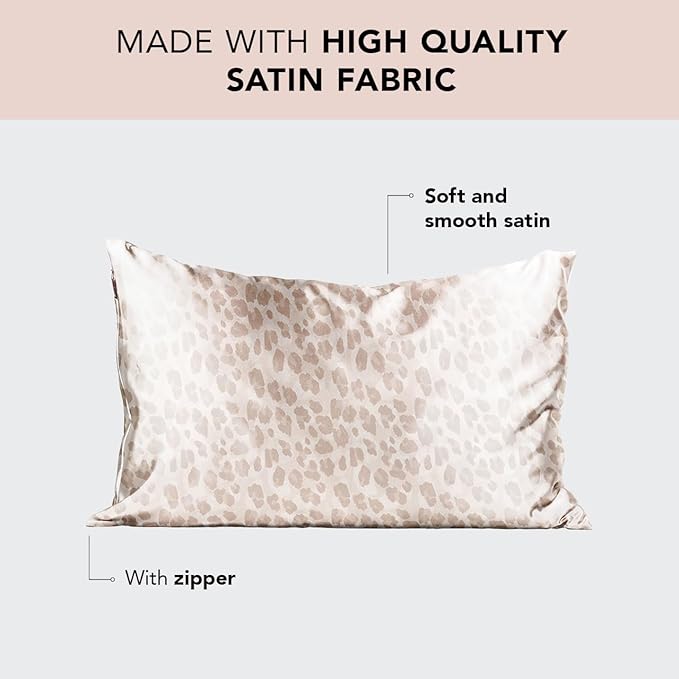 Kitsch Satin Pillowcase with Zipper for Hair & Skin, Softer Than Silk Pillow Cases Queen, Wrinkle-Free, Smooth and Cooling Satin Pillow Covers, Standard Size 19"x26", Leopard