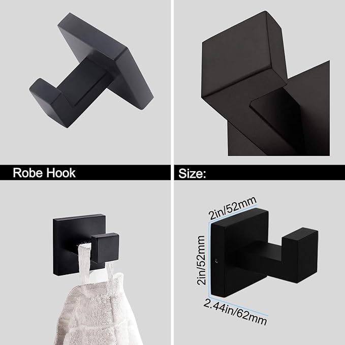 Ralbay Bath Towel Bar, Premium Stainless Steel 5 Pieces Bathroom Hardware Accessories Set Wall Mounted Towel Bar Set, Matte Black