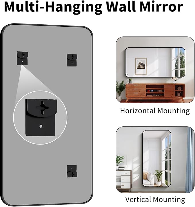 Koonmi Black Framed Bathroom Mirror - 36x71 Inch Shatterproof Tempered Glass Vanity Mirror for Bathroom Sink, Wall Mounted with Matte Aluminum Alloy Frame, No Distortion, Modern Decor