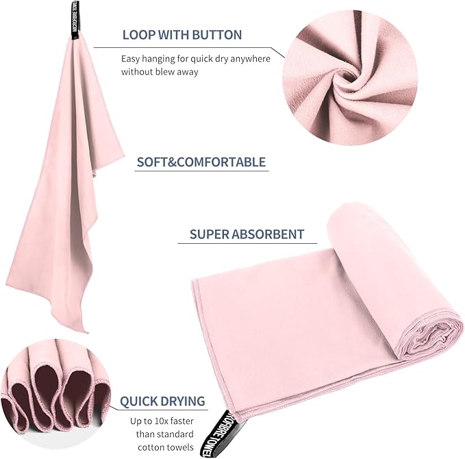 Microfiber Travel Towel, Soft Lightweight Quick Dry Towel, Super Absorbent Compact Travel & Sports & Beach Towels for Camping, Backpack, Gym, Swimming, Yoga, Hiking (S:16"×32" -Pink)