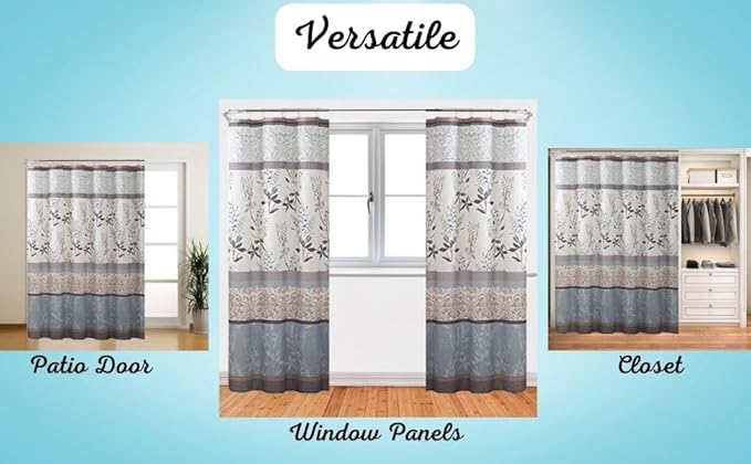Serafina Home Hotel Quality Fabric Bathroom Shower Curtain: Farmhouse Floral Bordered Damask - Light Blue, Beige, and Grey (72 x 70 inches)