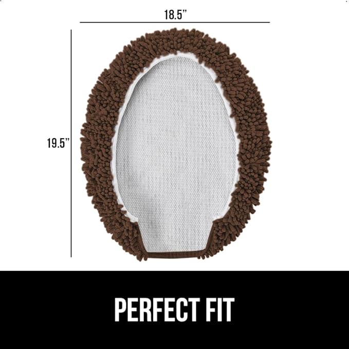 GORILLA GRIP Soft Chenille Bathroom Toilet Lid Cover, Machine Washable Seat Covers, 19.5x18.5, Stays in Place Rubber Backing, Fits Most Round, Elongated and Oblong Lids, Accessories Decor, Brown