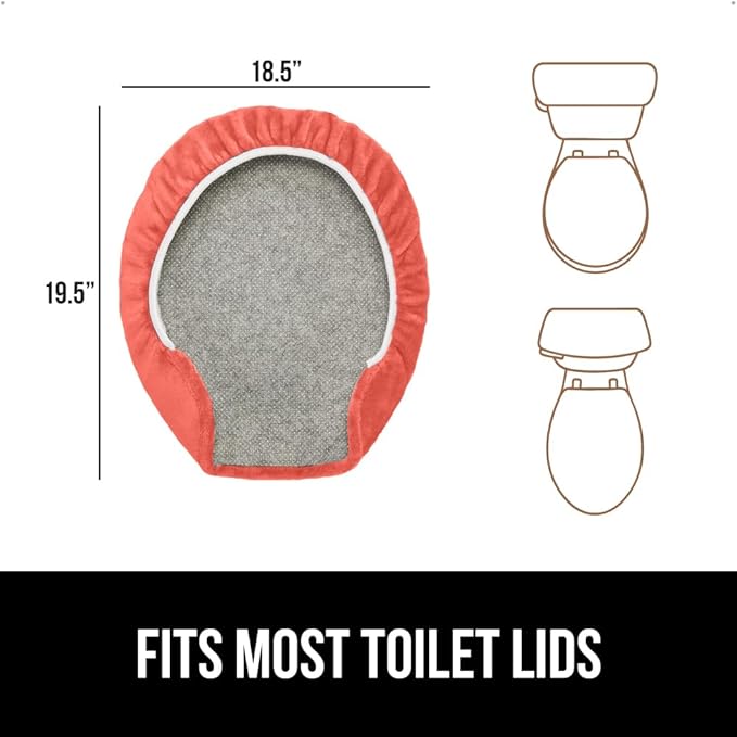 GORILLA GRIP Thick Memory Foam Bathroom Toilet Lid Seat Cover, Soft Velvet Topside, Machine Wash, Plush Cushioned Covers Fits Most Size Lids, Decorative Bath Room Accessories, 19.5x18.5, Coral