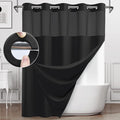 No Hook Shower Curtain with Snap in Liner, Polyester Textured Shower Curtain with Liner Set, Waterproof Washable Hotel Style Shower Curtains for Bathroom, 71Wx77H, Black