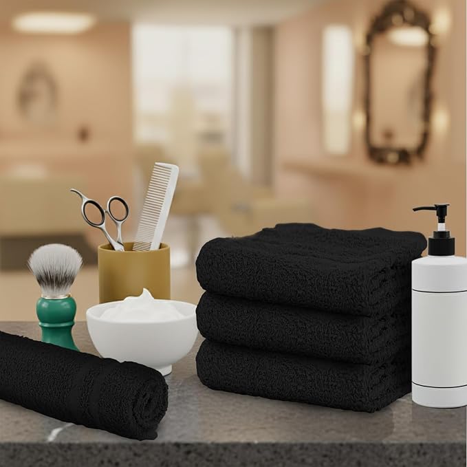 Salon Towels – 50 Pack Black Hand Towels 100% Cotton Spa Towel – 16x27 inches Highly Absorbable Facial, Gym, Hair, Face, Bulk Small Towels (Not Bleach Proof)