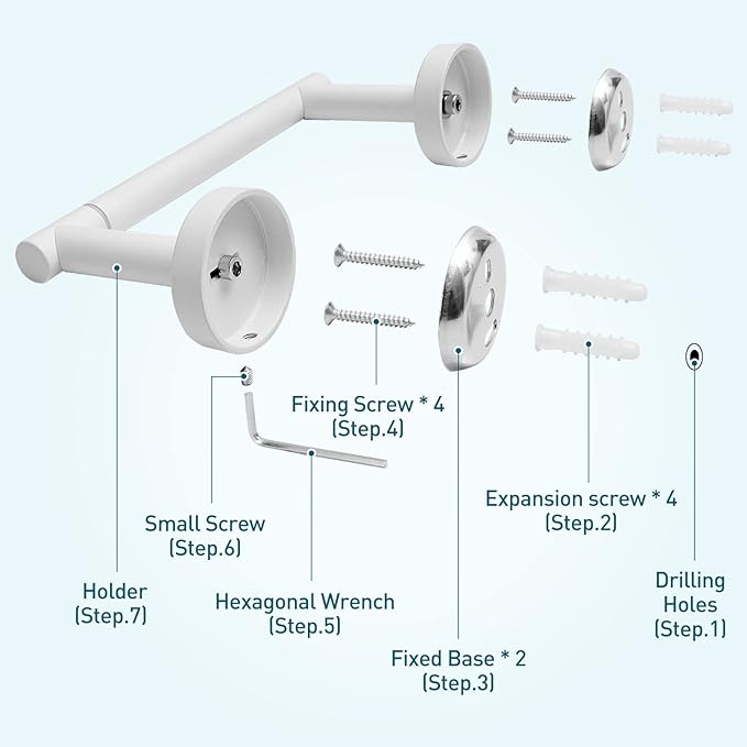 White Toilet Paper Holder Metal Bathroom Flexible Pivot Ceramic Jumbo Tissue Roll Holder on Wall Mounted, SUS 304 Stainless Steel Adjustable Toilet TP Mega Roll Holder Modern