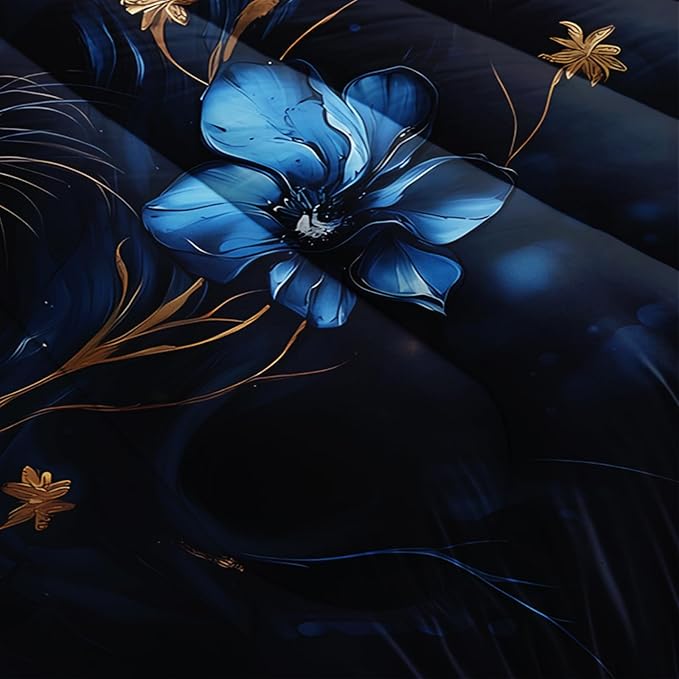 Black and Gold Flower Lion Comforter Set Queen Size，Animal Print Queen Size Bedding Set for Boy，with 1 Comforter with 2 Pillow Case