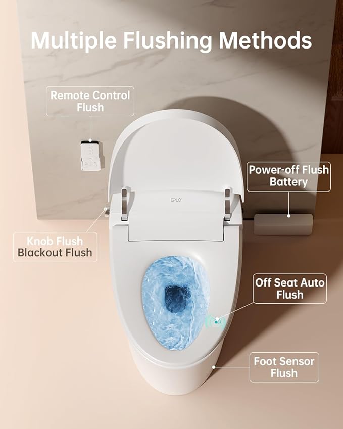 EPLO Smart Toilet Bidet with Tank,Foam Shield,Blackout Flush,Dual Auto Flush,Heated Seat,Air Dryer,Modern Elongated Japanese One Piece Bidet for Bathrooms E18