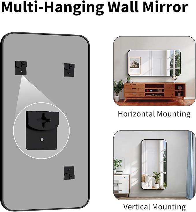Koonmi Black Framed Bathroom Mirror - 30x60 Inch Shatterproof Tempered Glass Vanity Mirror for Bathroom Sink, Wall Mounted with Matte Aluminum Alloy Frame, No Distortion, Modern Decor