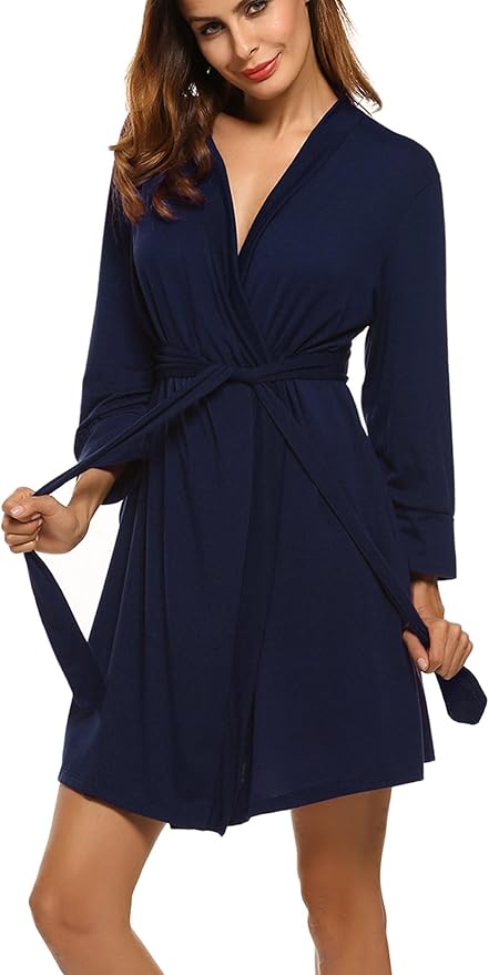 HOTOUCH Womens Robe Lightweight Short Knit Bathrobe Soft Ladies Sleepwear with Pockets