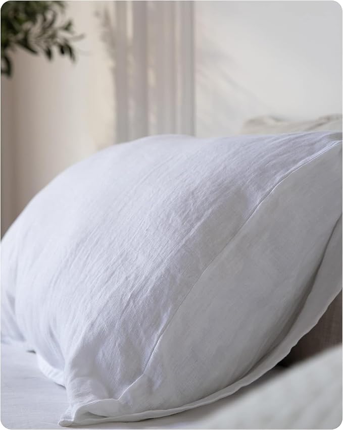 XZ XIFA Standard Pillowcases - 2 Pack - Envelope Closure - 100% Natural Washed French Flax, Breathable, Durable, Textured Pillow Covers 20"x26"(Standard, White)