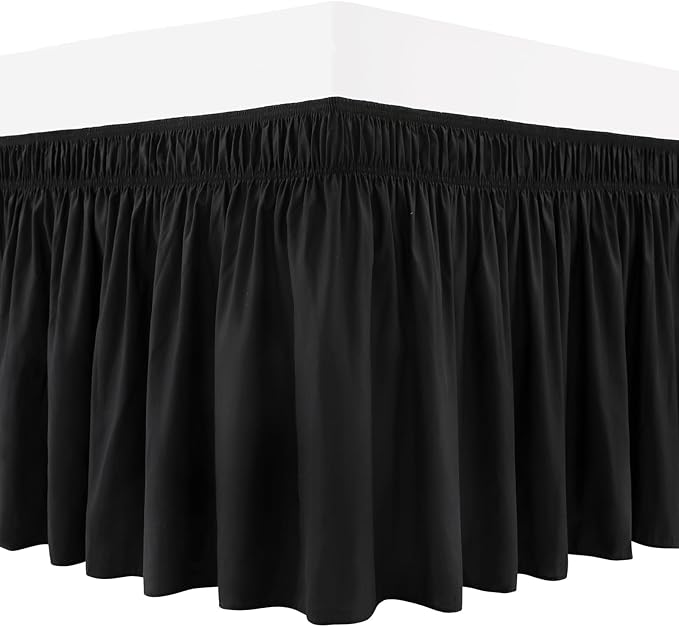 RIMELA Bed Skirting Queen Size Black Bed Skirt 25 Inch Drop, Wrap Around Elastic Adjustable Bedskirt, Dust Ruffle for Bed Frame & Box Spring Soft Durable Fabric Machine Washable Easy to Install