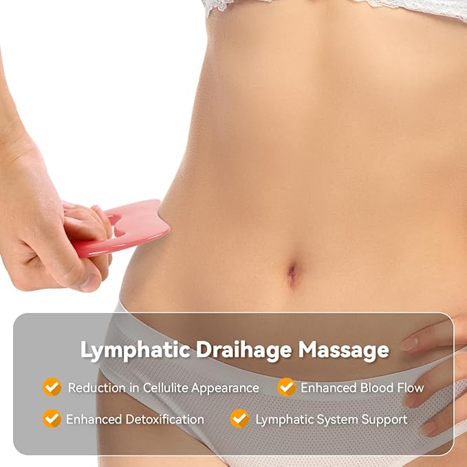 Body Gua Sha Tool Cellulite Guasha Tool for Body Body Massage Tools (Natural Resin) Lymphatic Drainage Tool Guasha Tool for Face，Back, Legs, Women's Body Shaping Tools (Pink)