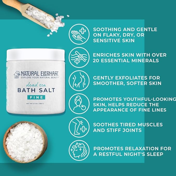 Natural Elephant Dead Sea Bath Salt Bathing and Foot Soak for Relaxing and Nourishing- 100% Pure with Essential Oil - Medium Coarse Grain (18 oz Jar, Eucalyptus Mint)