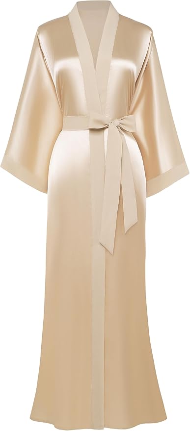 PRODESIGN Satin Kimono Robe Women Long Silky Kimono Bathrobe Sleepwear Wedding Bridesmaid Robe