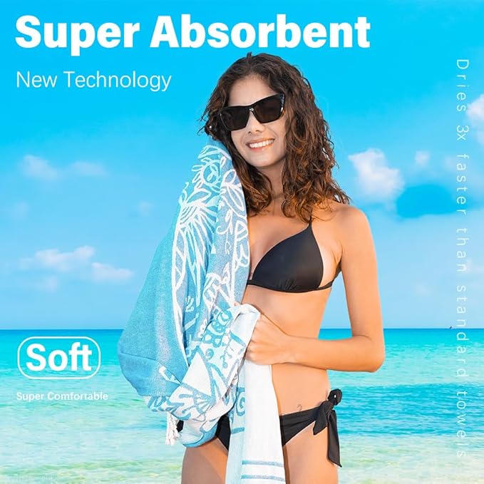 2 Pack Turkish Beach Towel Quick Dry Absorbent Cotton Lightweight Thin Bathroom Bath Pool Swim Towels Extra Large Oversized Sand Free Towel Beach Accessories Essentials Stuff Cloud Adults Gift
