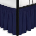 Biscaynebay Wrap Around Bed Skirts with Split Corners for King Beds 18" Drop, Navy Adjustable Elastic Dust Ruffles Easy Fit Wrinkle Resistant Silky Luxurious Fabric Machine Washable
