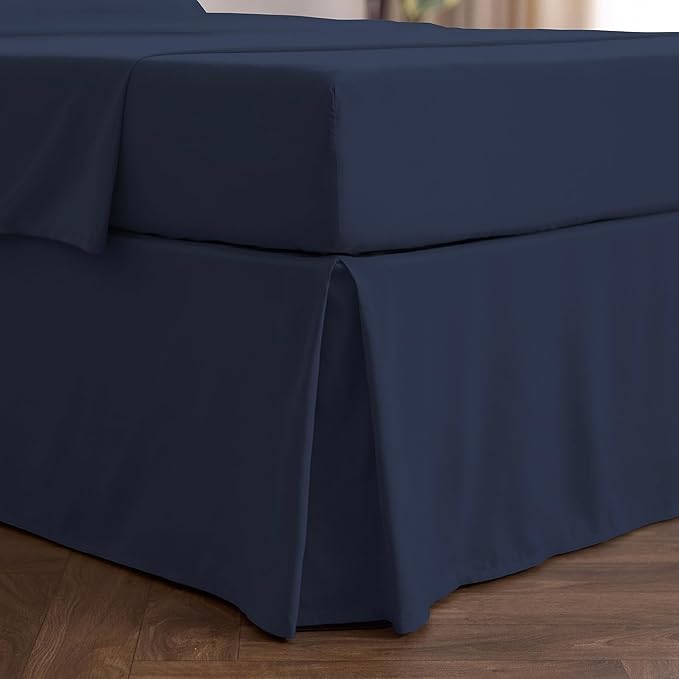 Mellanni Bed Skirt King Size - Bed Skirting - 15-Inch Tailored Drop Pleated Dust Ruffle - Hotel Luxury Bedding - Wrinkle, Fade, Stain Resistant - 1 Bedskirt (King, Navy Blue)