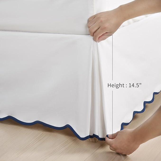 HIG Off-White Chic Full Bed Skirt - Easy Fit Scallop Edge Pleated Bedskirts, 14 Inch Drop Anti-Slip Dust Ruffle, Thick Fabric for Enhanced Privacy, Pre-Washed for Long-Lasting Use(N60022)