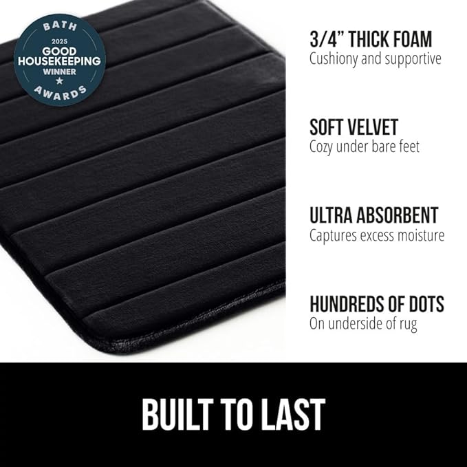 GORILLA GRIP Memory Foam Bath Mat, Soft Absorbent US Designed Bathroom Rug, Gripping Dots Machine Washable Bathmat, Cushioned Floor Mats, Shower Sink Rugs Room Décor Accessories, 36x24 Black