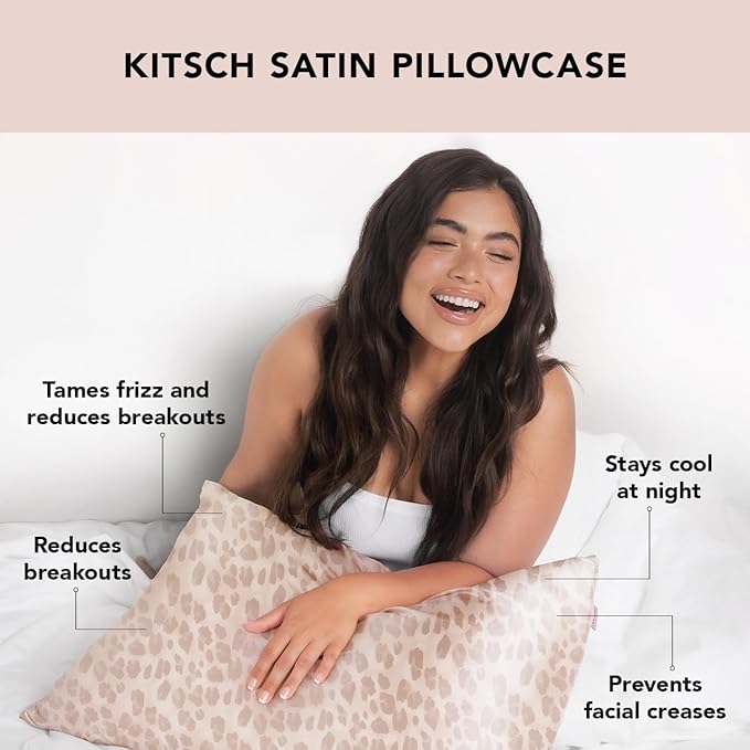 Kitsch Satin Pillowcase with Zipper for Hair & Skin, Softer Than Silk Pillow Cases Queen, Wrinkle-Free, Smooth and Cooling Satin Pillow Covers, Standard Size 19"x26", Leopard, 2pcs